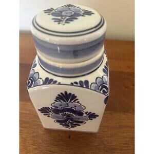 Delft Blue Spice Jar Apothecary Canister Hand-Painted Holland Floral Square